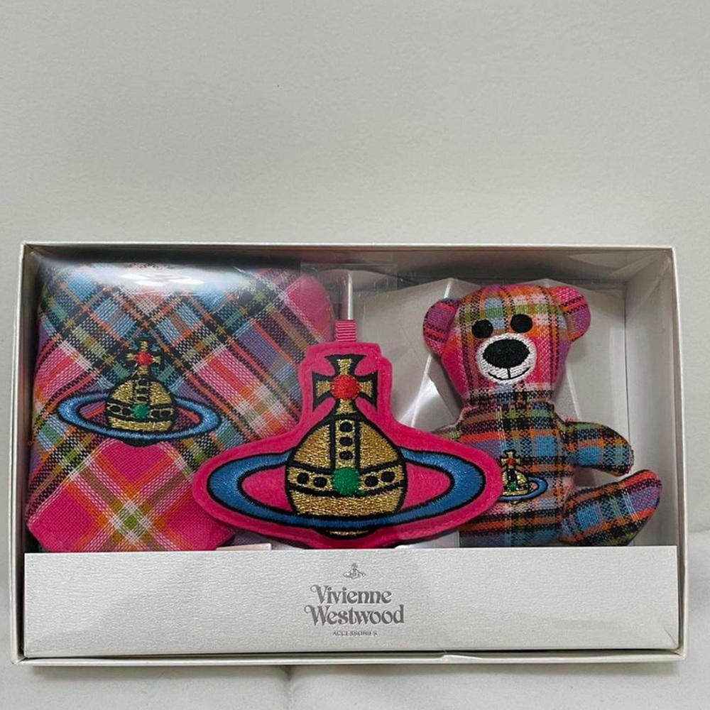 BNIB Vivienne Westwood Bear Keychain Charm, Orb charm, & cloth handkerchief set